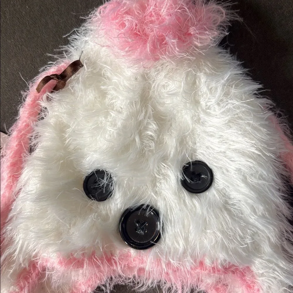 Daisy Baby Girls Infant White & Pink Feather Yarn Poodle Hat 6-12 months NEW